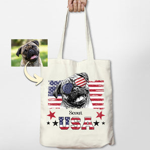 Vintage USA Custom Patriotic Dog Tote Bag