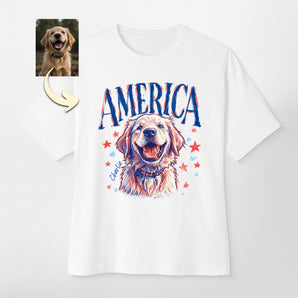 America Custom Hand-Drawn Dog Portrait Boxy T-shirt