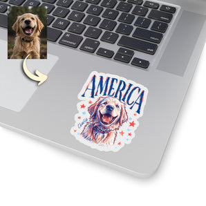 America Custom Hand-Drawn Dog Portrait 3x3" Stickers