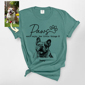 Paws And Enjoy The Little Things Custom Dog Portrait Premium Heavyweight Tee