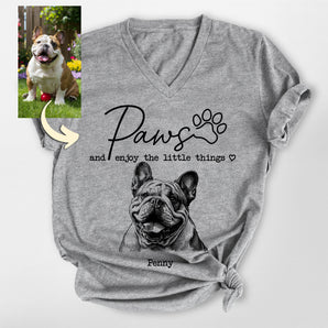 Paws And Enjoy The Little Things Custom Dog Portrait Unisex V-neck Shirt