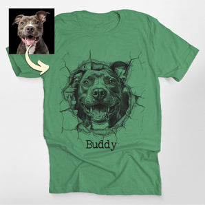 Custom Dog Jumping Through Breaking Wall Classic Tee