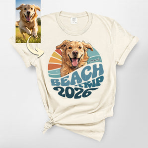 Beach Trip 2026 Custom Dog Portrait Premium Heavyweight Tee
