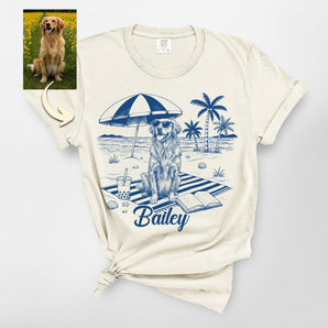 Custom Beach Dog Portrait Sketch Premium Heavyweight Tee