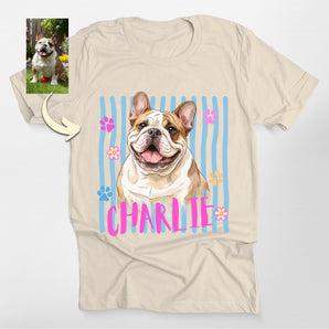 Custom Striped and Dog Portrait Classic Tee