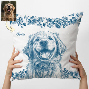 Custom Toile de Jouy Dog Portrait Square Pillow