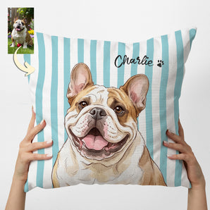 Custom Striped Dog Portrait Square Pillow with Name