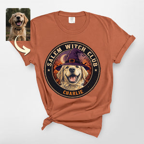 Salem Witch Club Custom Halloween Dog Portrait Premium Tee