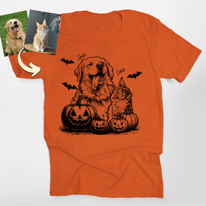 Custom Halloween Pumpkin Dog Portrait Classic Tee