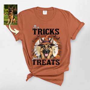 No Tricks Just Treats Custom Pet Portrait Premium Heavyweight Tee