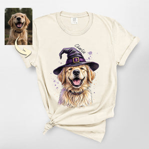 Custom Witch Hat Pet Portrait Premium Heavyweight Tee