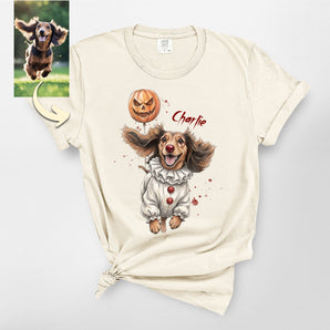 Custom Halloween Clown Dog Portrait Premium Heavyweight Tee
