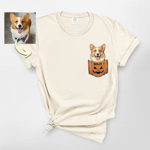 Custom Pumpkin Pocket Dog Portrait Comfort Premium Heavyweight Tee