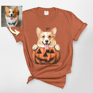 Custom Pumpkin Pet Portrait Comfort Premium Heavyweight Tee