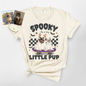 Spooky Little Pup Custom Ghost Pet Portrait Premium Heavyweight Tee
