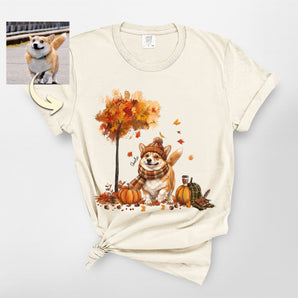 Custom Fall Pet Portrait Premium Heavyweight Tee