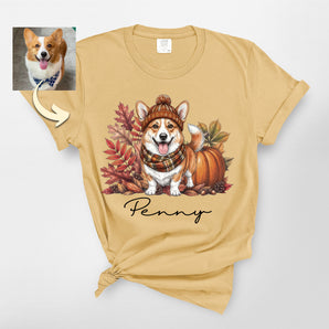 Custom Cozy Fall Dog with Scarf Premium Heavyweight Tee