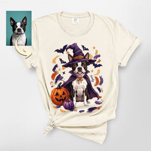 Custom Halloween Witch Pet Portrait Premium Heavyweight Tee