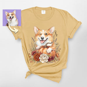 Custom Pumpkin Floral Pet Portrait Premium Heavyweight Tee