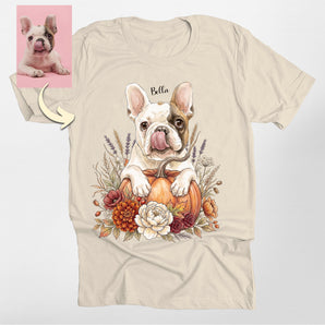 Custom Pumpkin Floral Pet Portrait Classic Tee