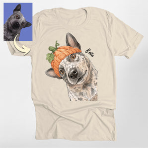 Custom Pumpkin Beanie Pet Portrait Classic Tee
