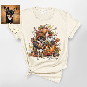 Custom Fall Harvest Pet Portrait Premium Heavyweight Tee