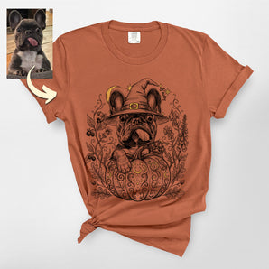 Custom Witchy Pumpkin Pet Portrait Premium Heavyweight Tee