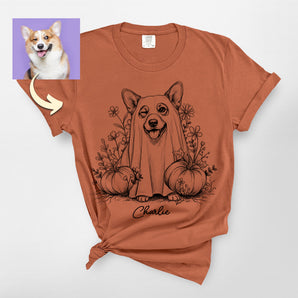 Flower Halloween Custom Ghost Dog Portrait Premium Heavyweight Tee