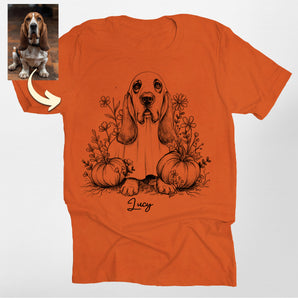 Flower Halloween Custom Ghost Dog Portrait Classic Tee