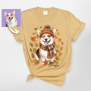 Autumn Fall Custom Dog Portrait Premium Heavyweight Tee