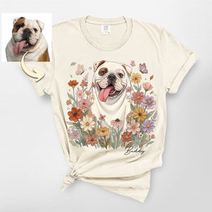 Custom Floral Ghost Dog Portrait Premium Heavyweight Tee