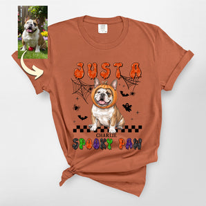 Halloween Spooky Paw Custom Dog Portrait Premium Heavyweight Tee