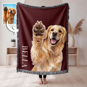 Custom Dog Portrait Woven Blanket Personalized Pet Photo Tapestry Throw