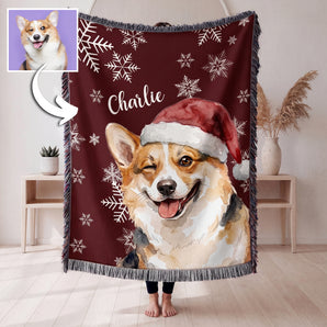 Snowflake Dog Portrait Woven Blanket