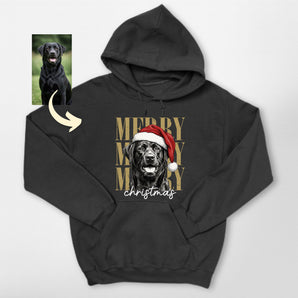 Merry Christmas Custom Sketch Dog with Santa Hat Hoodie
