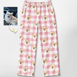 Personalized Dog Face Plaid Pajama Pants, Gifts For Family