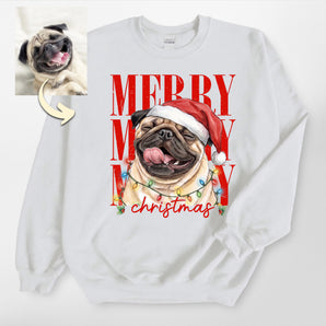 Custom Merry Christmas Dog Portrait Sweatshirt