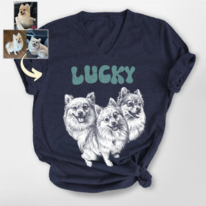 Custom Dog Sketch Portrait Unisex V-neck Shirt