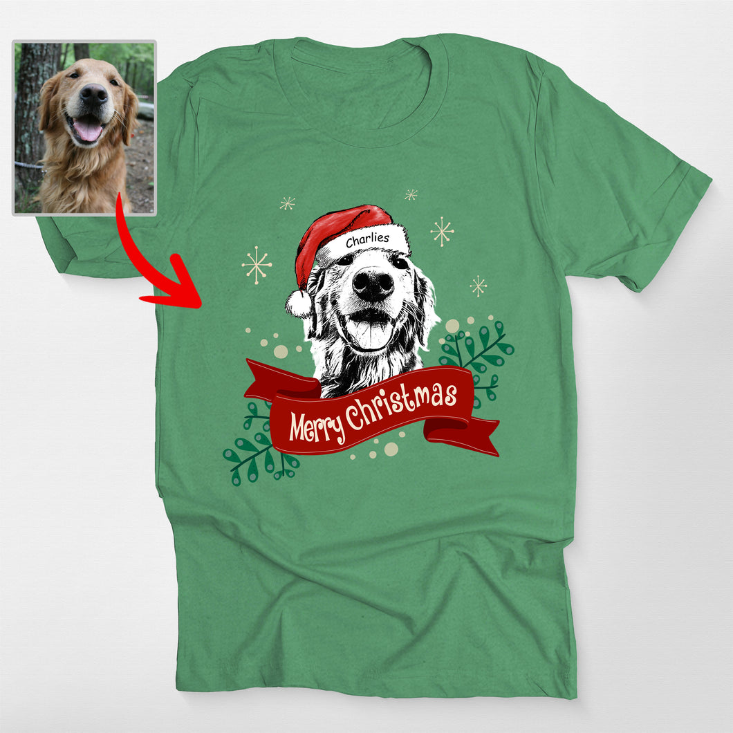 Custom Dog Christmas Shirt with Santa Hat and Red Ribbon for Dog Lovers