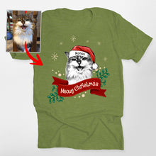 Load image into Gallery viewer, Custom Dog Christmas Shirt with Santa Hat and Red Ribbon for Dog Lovers
