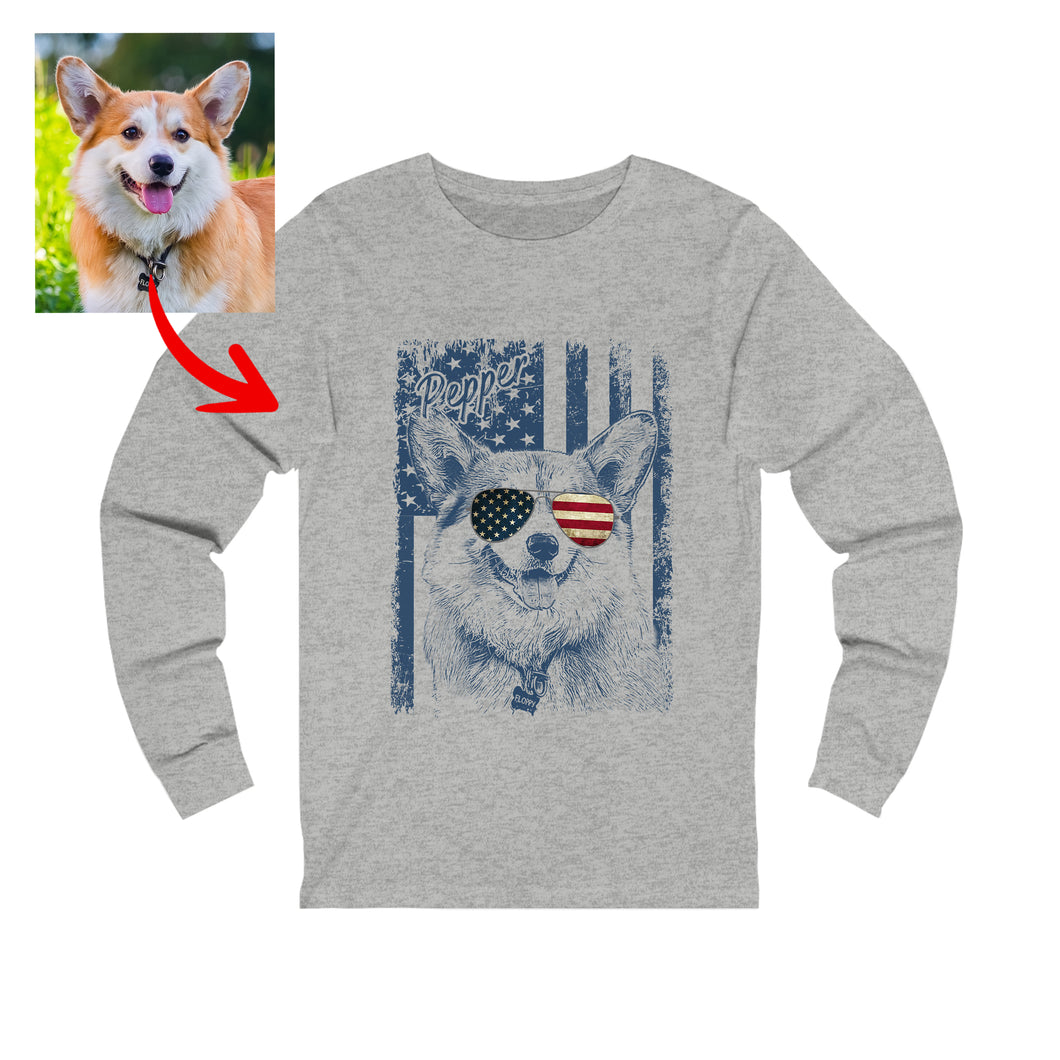 Pawarts - Excellent Custom Dog Long Sleeve Shirt For Patriotic Human