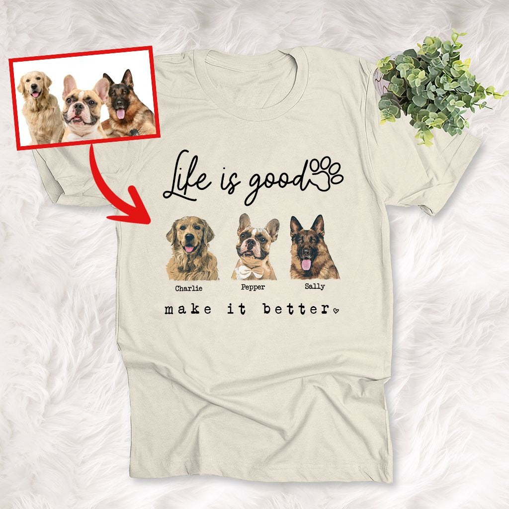 Pawarts | Colorful Customized Dog Potrait T-shirt (Life Is Good)