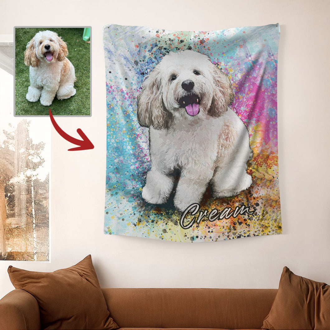 Pawarts | Watercolor Splash Customized Dog Tapestry [Unique Gift For Dog Lovers]