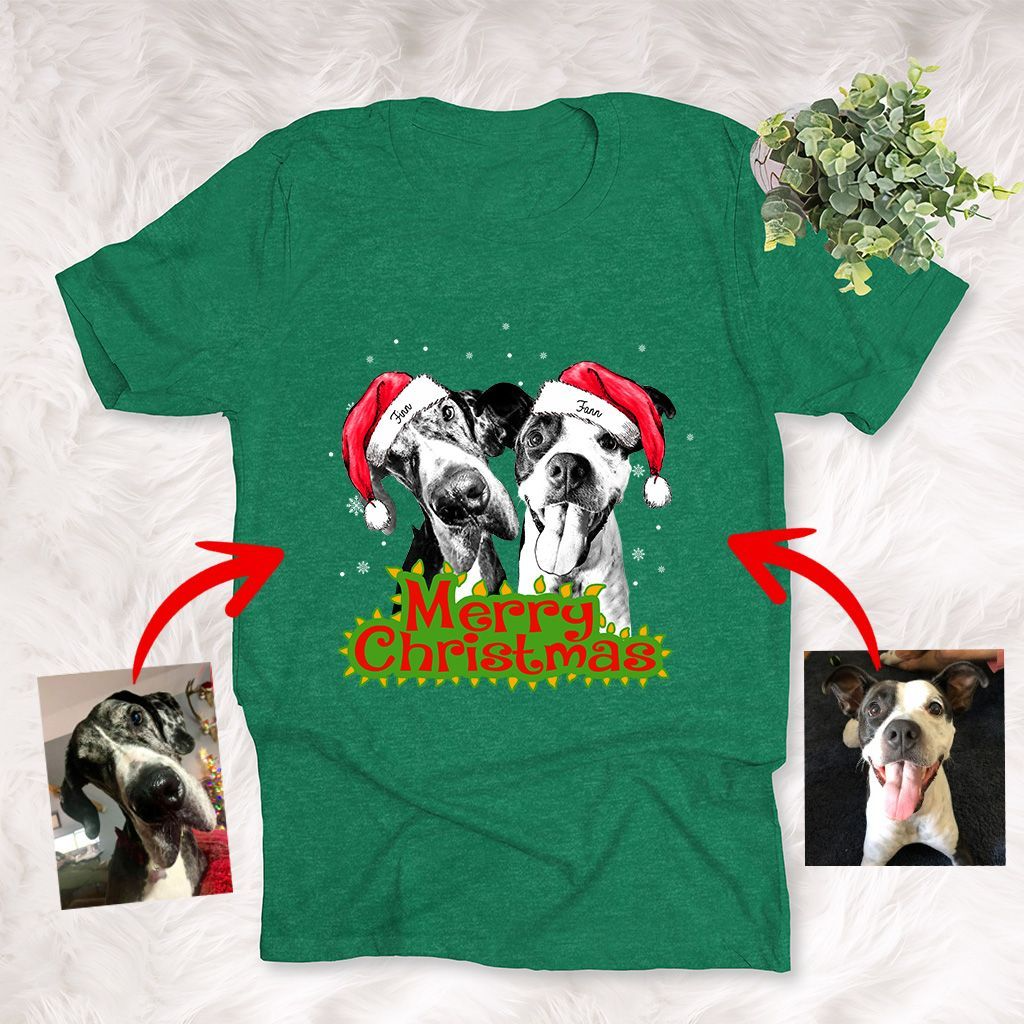 Pawarts | Personalized Christmas Dog Portrait T-Shirt [Cute Gift]