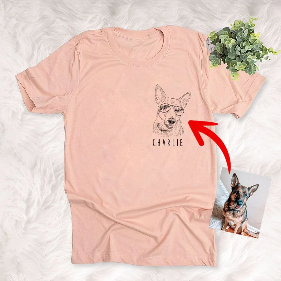 Pawarts | Cute Personalized Dog Portrait Left Chest T-shirt