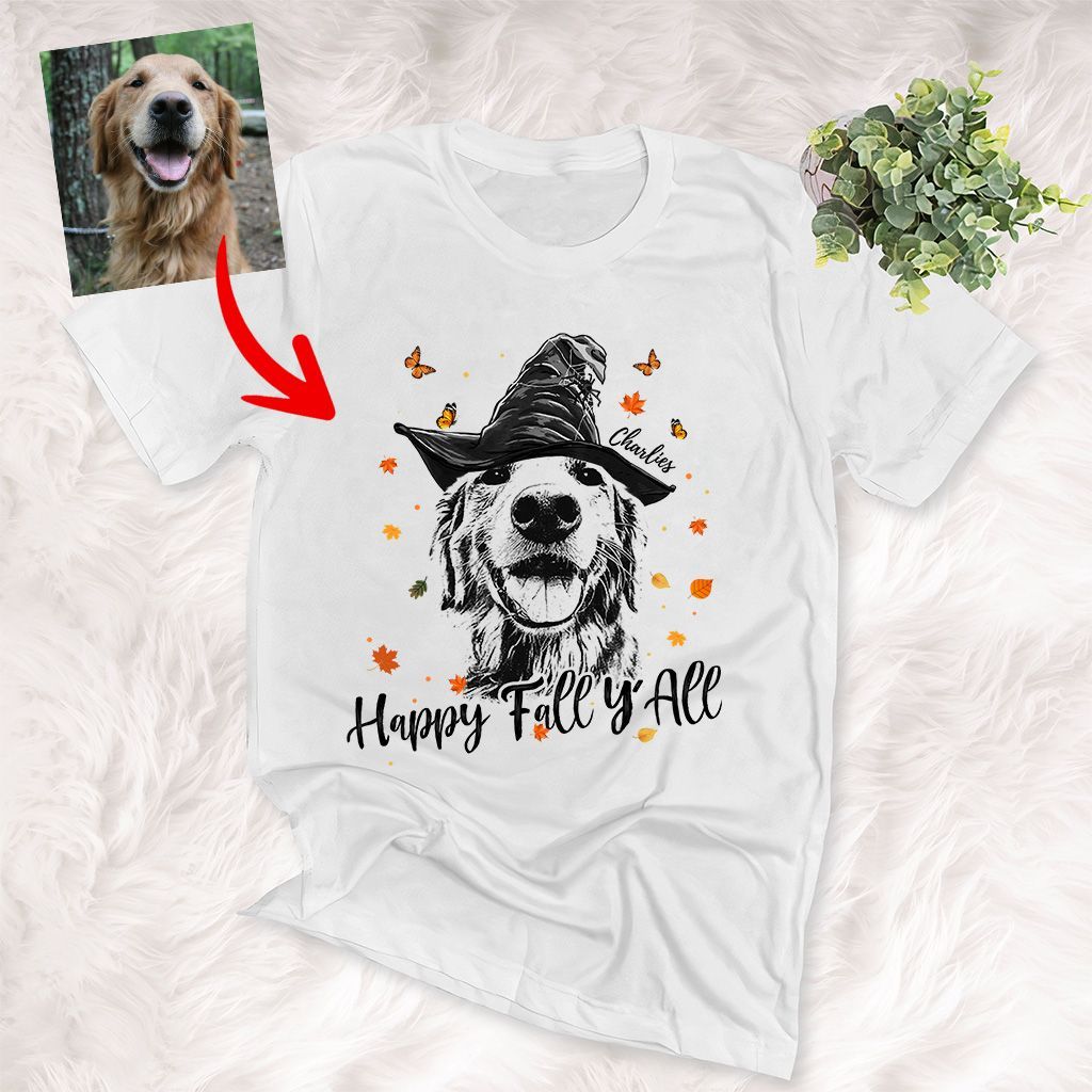 Pawarts | Happy Fall Y'all CustomDog Sketch Unisex T-Shirt Halloween Gift For Dog Lover