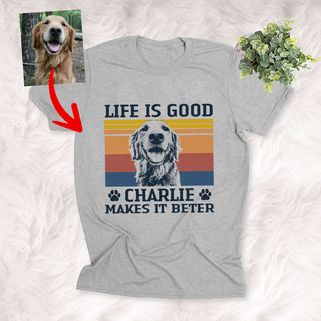 Pawarts | Colorful Background Personalized Dog Portrait T-shirt [Life Is Good]