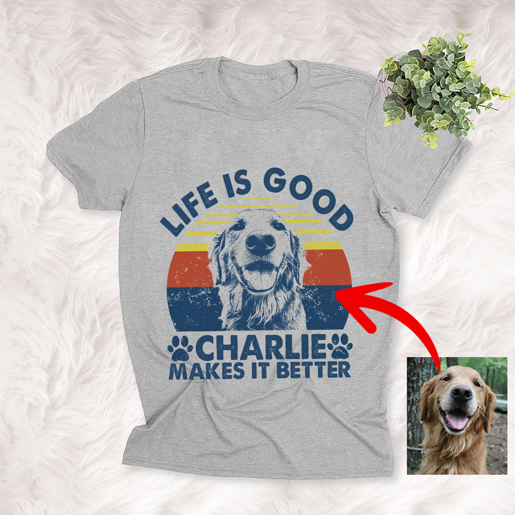 Pawarts | Gorgeous Personalized Dog Portrait T-shirt [Life Is Good]